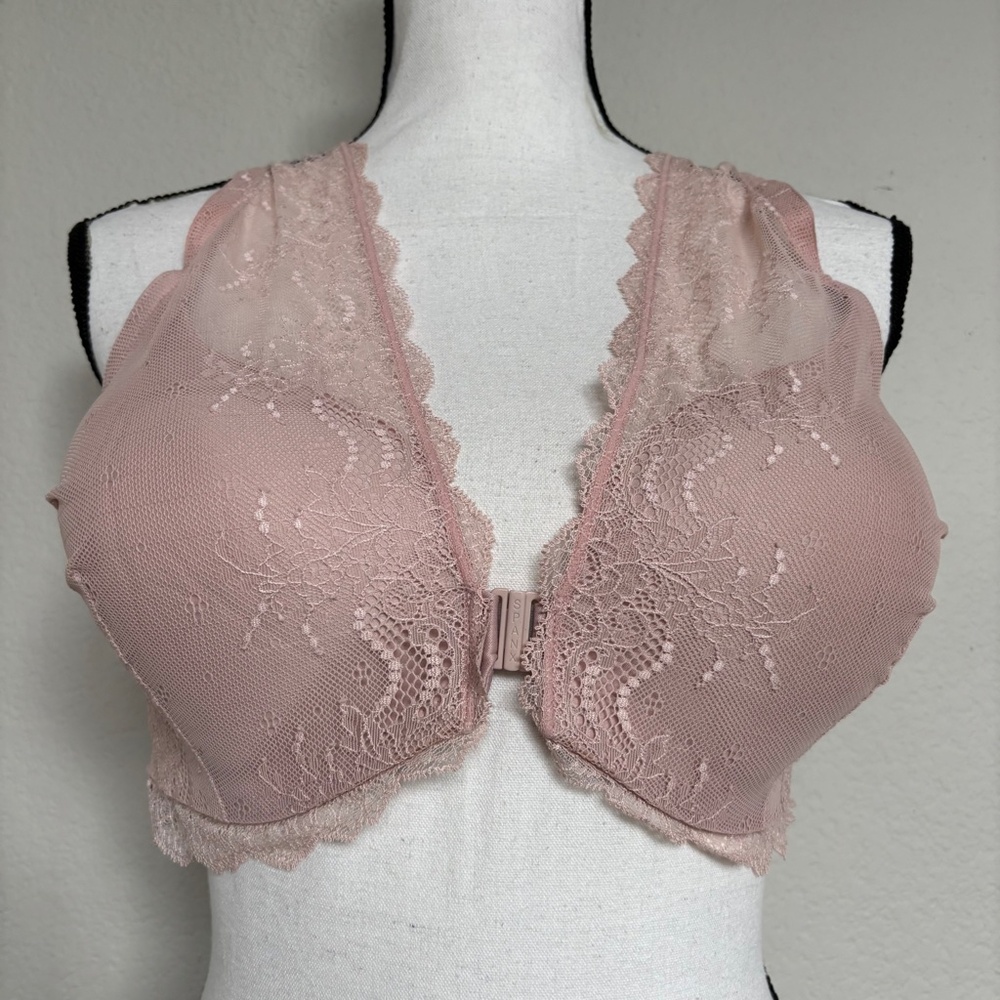 Spanx Bra Front Closure Beige Lace Overlay Interchangeable Straps Womens Size XL